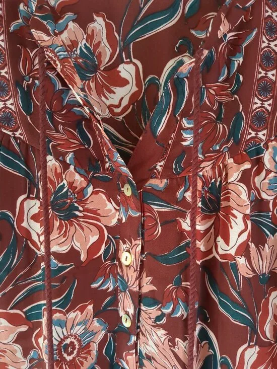 Med DR2 Floral Tunic / Blouse / Top with Button Long or Roll Up Sleeves - Picture 8 of 16